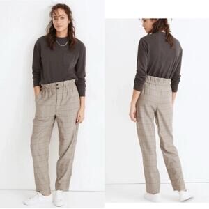 Madewell Pants Womens 2 Tan Brown Glen Plaid Paperbag Tapered High Rise Academia